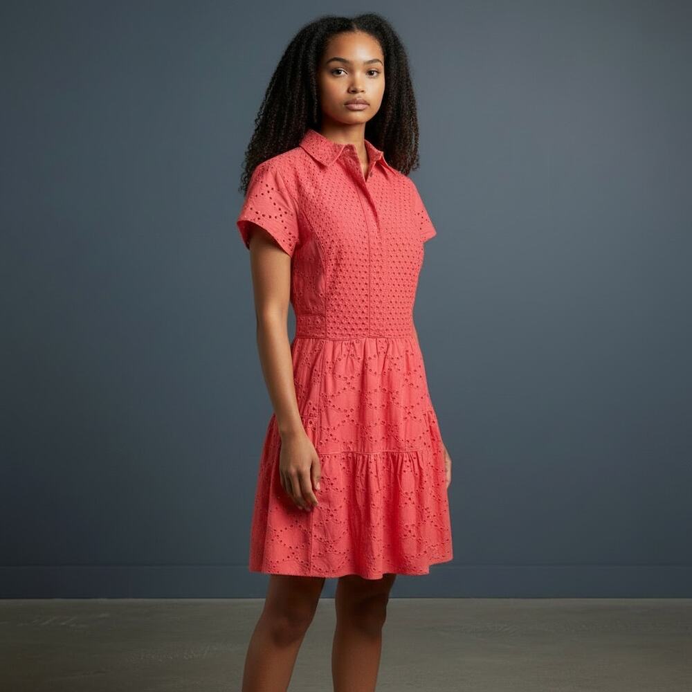DVF Diane von Furstenberg Skylar Eyelet Dress 6 Coral Pink Cotton Silk Blend